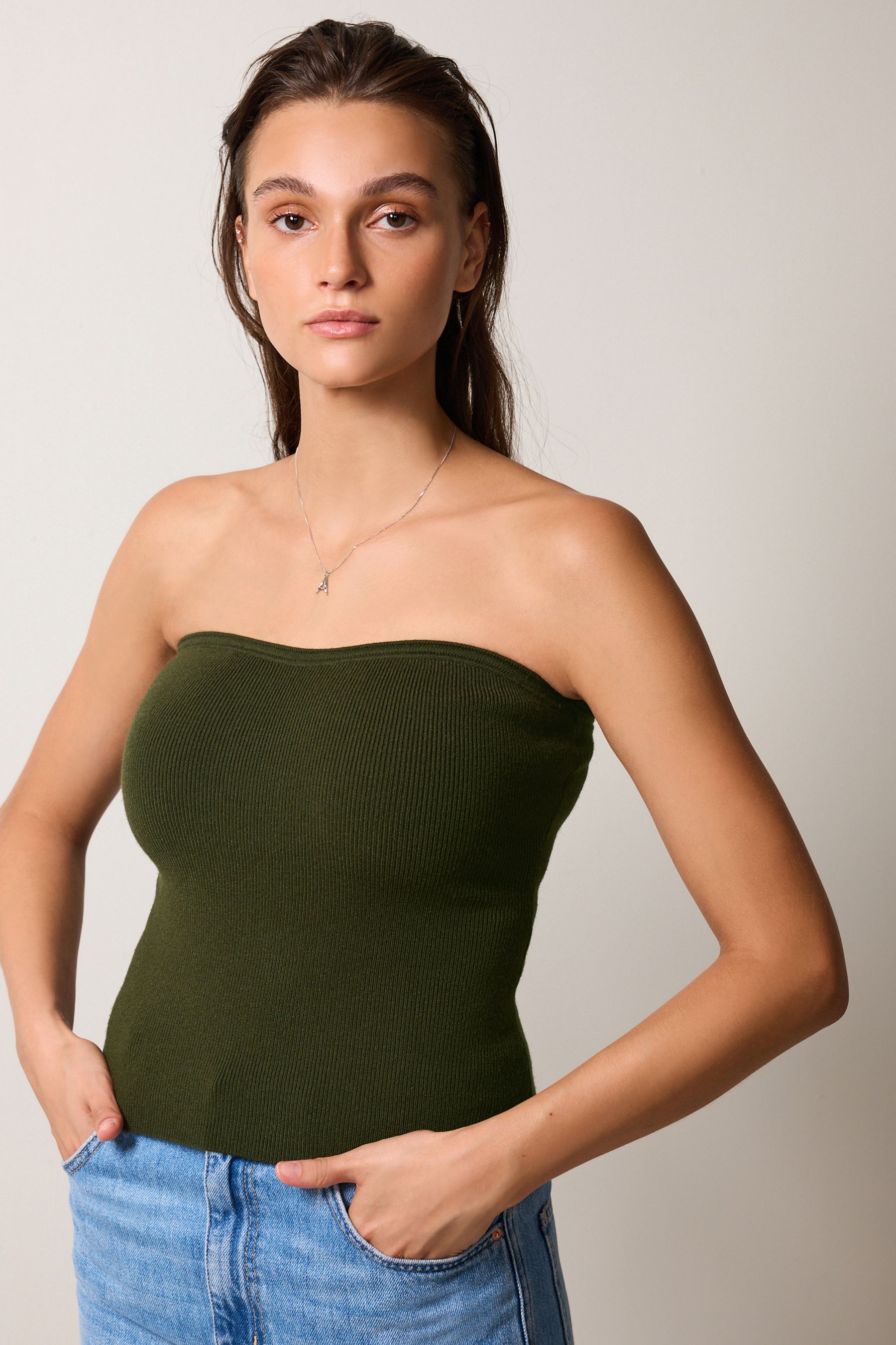 Khaki boob tube hotsell