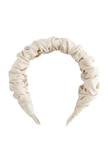 Natural Ruched Structured Headband Containing Linen