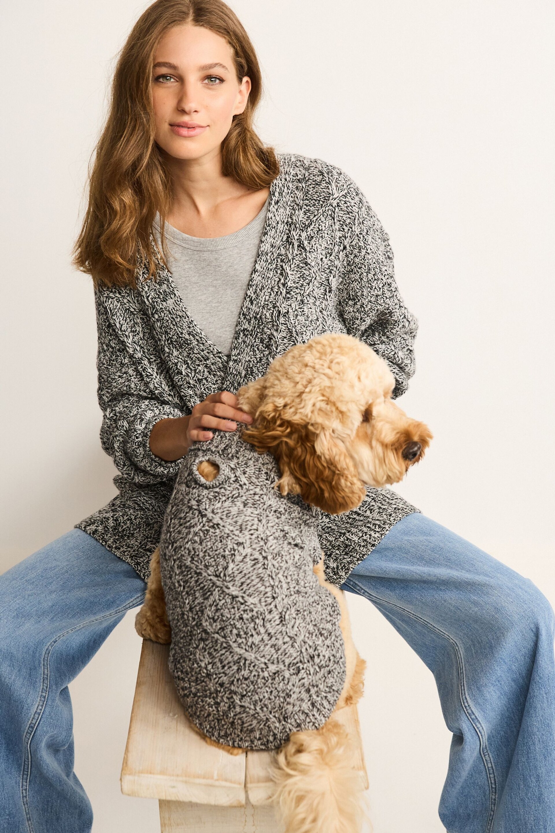 Charcoal Grey Cable Stitch Dog Jumper - Image 1 of 9
