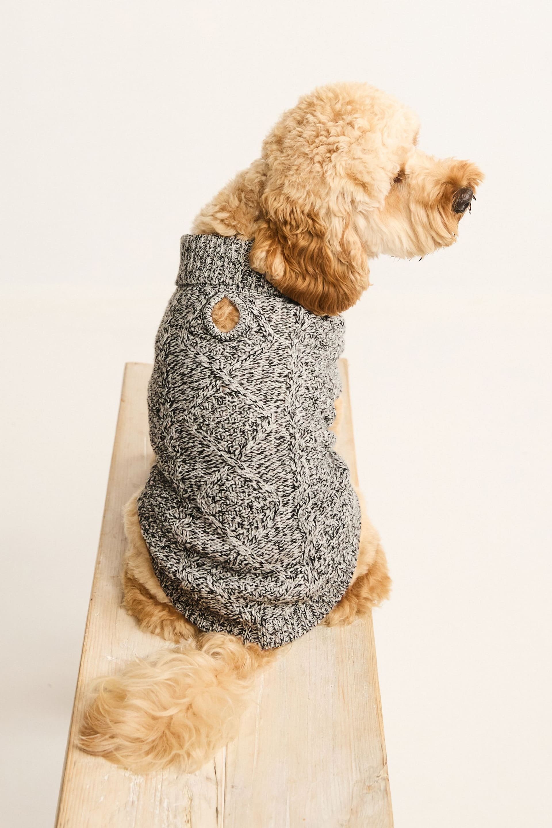 Charcoal Grey Cable Stitch Dog Jumper - Image 4 of 9