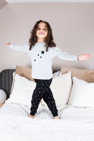 Pour Moi Grey Mini Moi Star Print Jersey Joggers Pyjamas Set