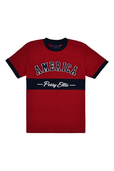 Perry Ellis America Boys Red Printed Logo T-Shirt