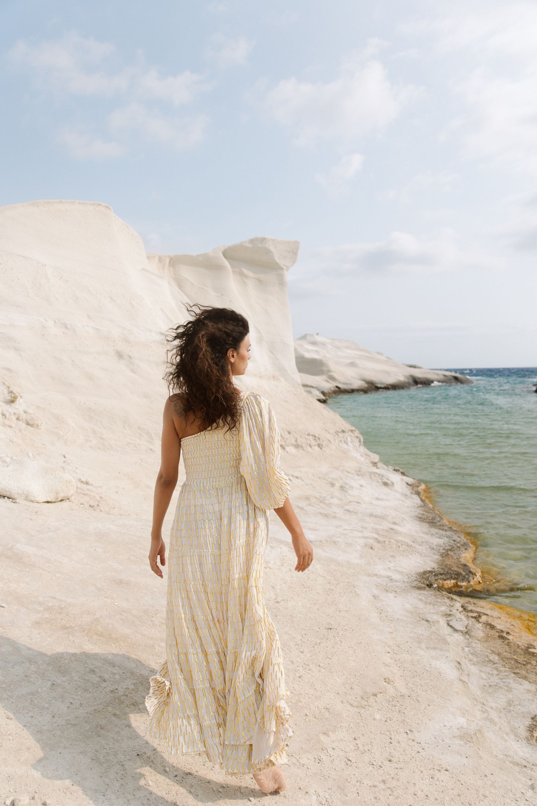 White and gold sundress cheap