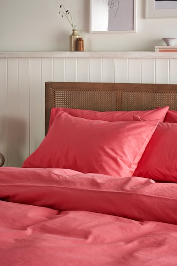 Raspberry Pink Cotton Rich Plain Duvet Cover and Pillowcase Set