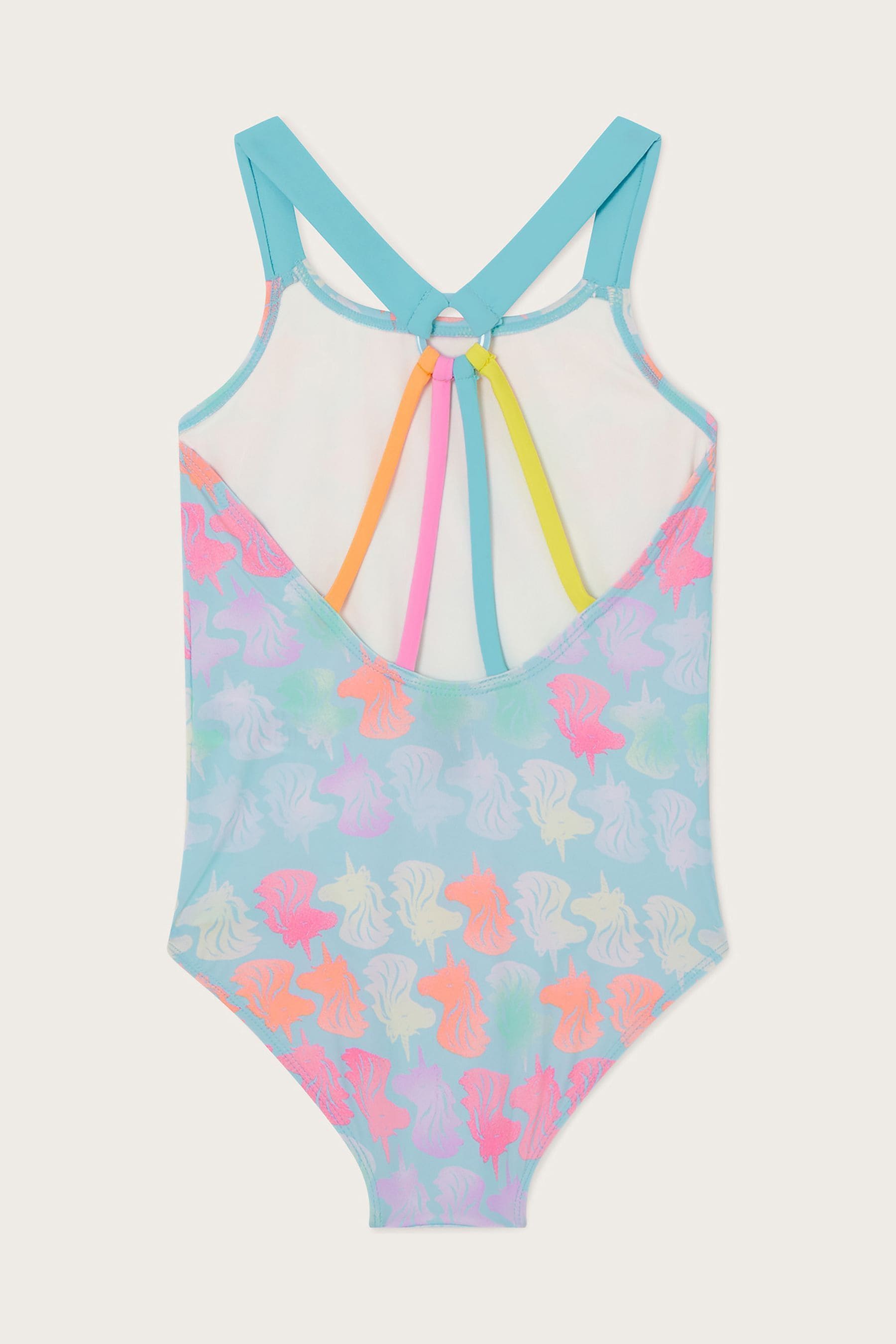 Monsoon Blue Unicorn Heads Strap Back Swimsuit