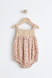 Rust Brown/ Cream Floral Baby Crochet Bloomer Romper (0mths-2yrs) - Image 3 of 8