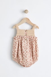 Rust Brown/ Cream Floral Baby Crochet Bloomer Romper (0mths-2yrs) - Image 4 of 8