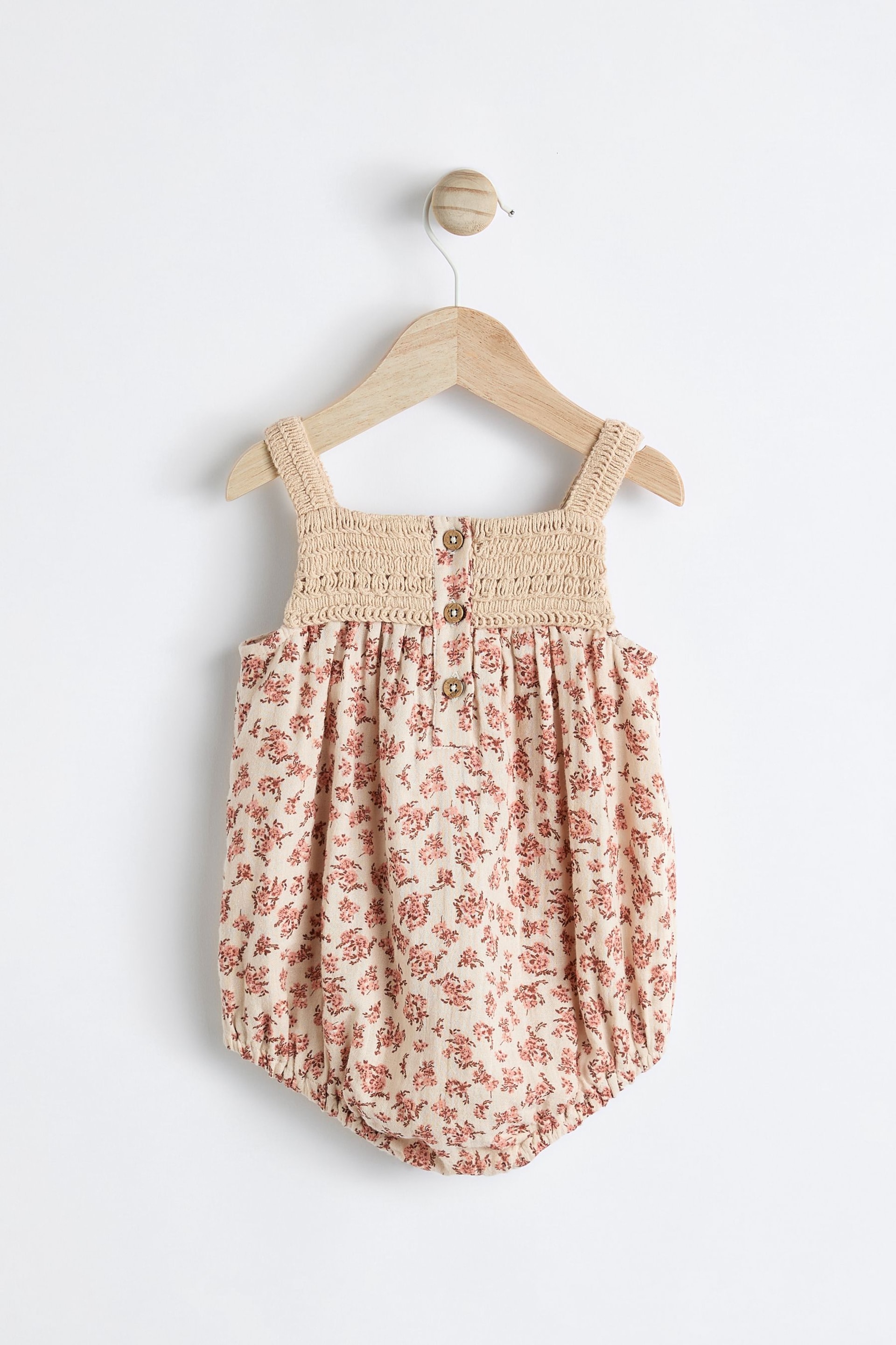 Rust Brown/ Cream Floral Baby Crochet Bloomer Romper (0mths-2yrs) - Image 4 of 8