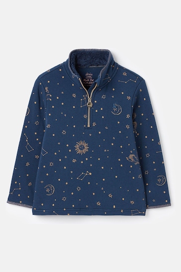 Joules Fairdale Luxe Navy Quarter Zip Printed Sweatshirt with Fleece Lining