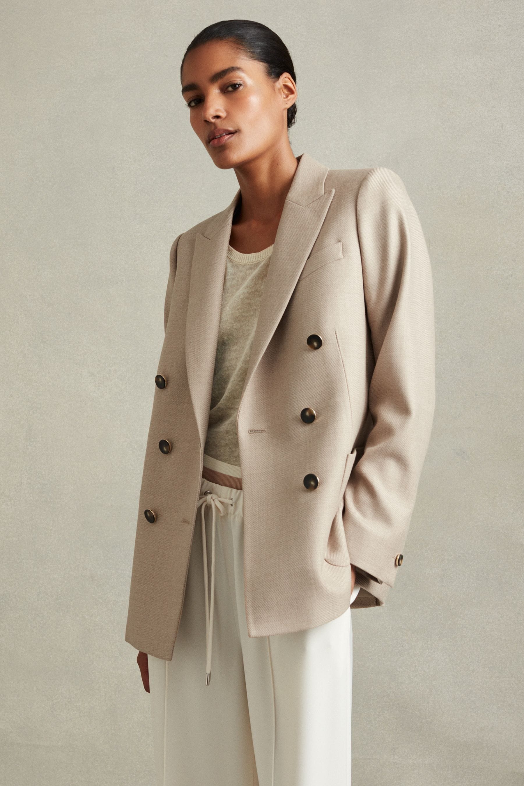 Buy Reiss Neutral Harriet Petite Wool Blend Double Breasted Blazer from Next Luxembourg
