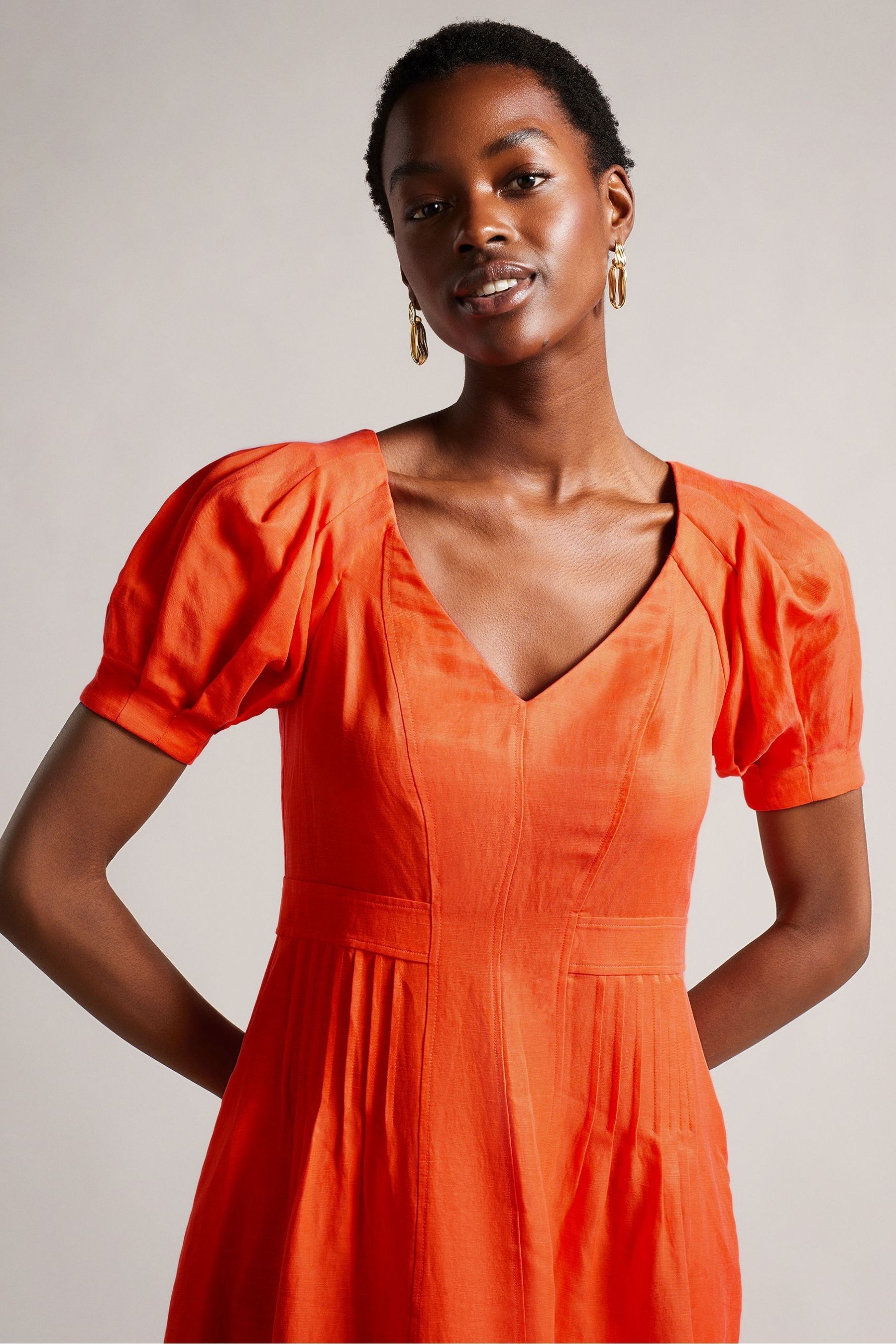 Buy Ted Baker Orange Opalz Fit And Flare Puff Sleeve Midi Dress from Next Luxembourg