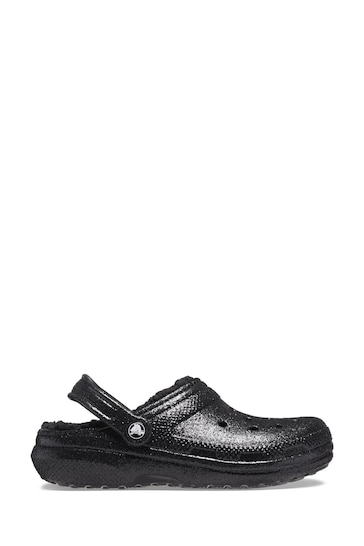 Crocs Classic Glitter Lined Black Clogs