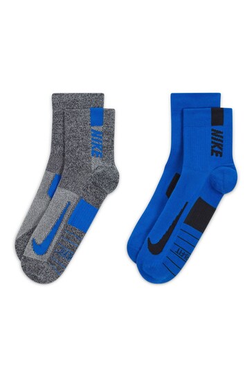 Nike Blue Multiplier Running Ankle Socks 2 Pack