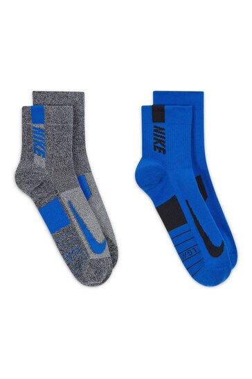 Nike Blue Multiplier Running Ankle Socks 2 Pack