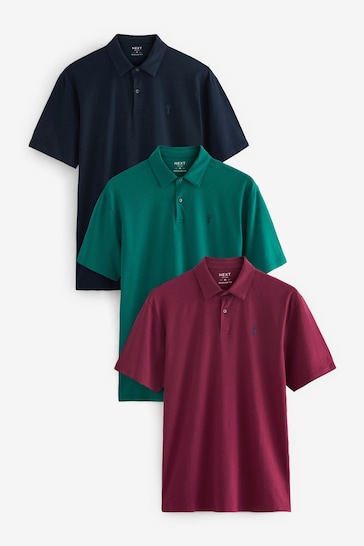 Navy/Teal Blue/Pink Jersey Polo Shirts 3 Pack