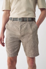 Brown Linen Cotton Chino Shorts with Belt Included - Image 1 of 10