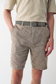 Brown Linen Cotton Chino Shorts with Belt Included - Image 2 of 10