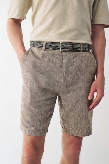 Brown Linen Cotton Chino Shorts with Belt Included