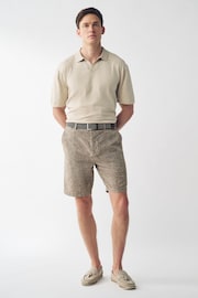Brown Linen Cotton Chino Shorts with Belt Included - Image 3 of 10