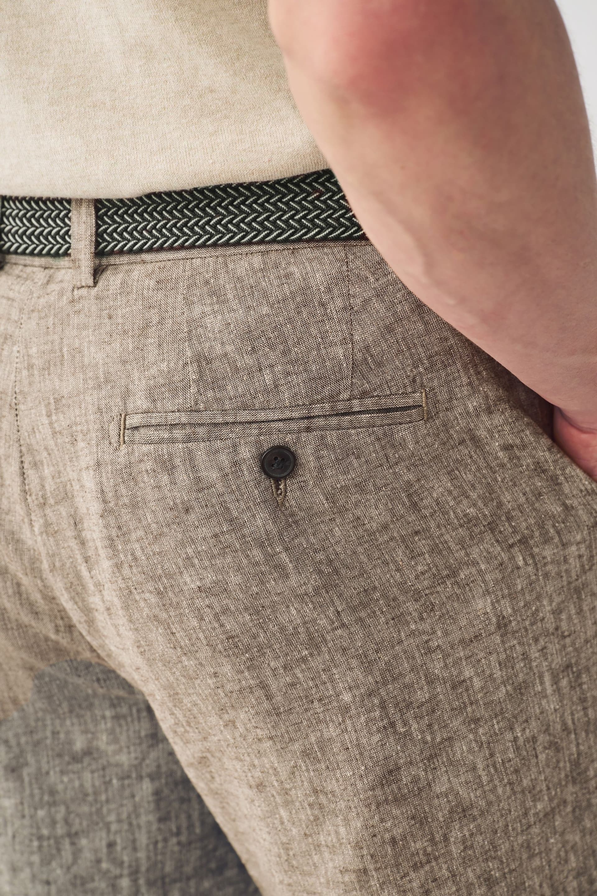 Brown Linen Cotton Chino Shorts with Belt Included - Image 5 of 10