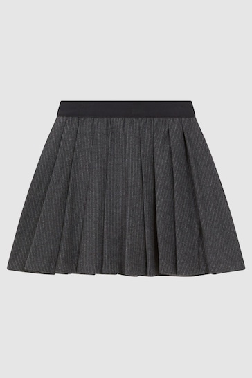 Reiss Dark Grey Marcie Senior Wool Blend Striped Pleated Skirt