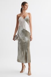 Reiss Silver Keeley Silk-Velvet Asymmetric Strap Midi Dress - Image 1 of 6