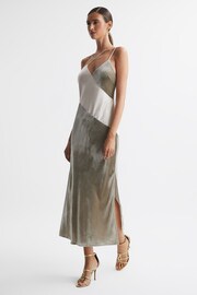 Reiss Silver Keeley Silk-Velvet Asymmetric Strap Midi Dress - Image 3 of 6