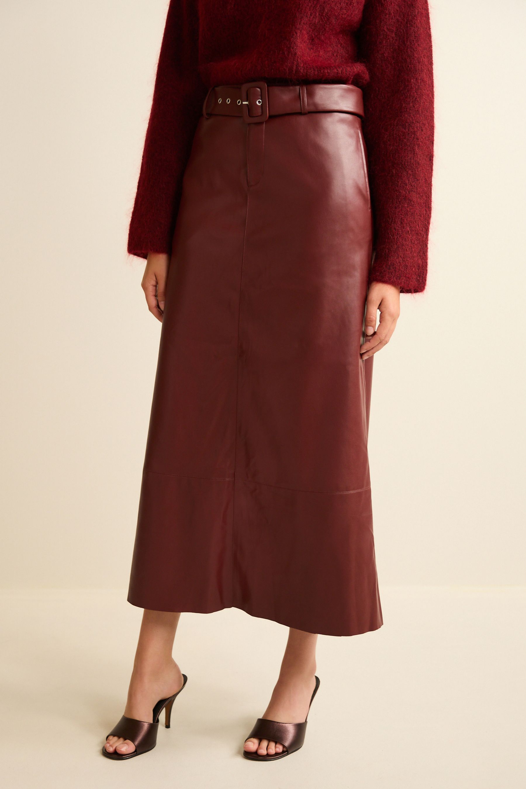 Buy Dark Red PU Belted Midi Skirt from Next Luxembourg