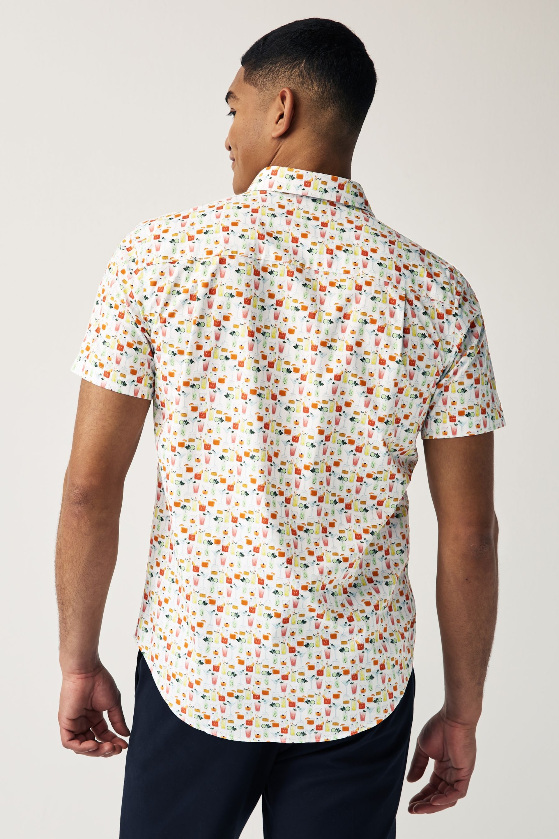 White/Multicoloured Cocktail Regular Fit Printed Short Sleeve Shirt - Image 2 of 7