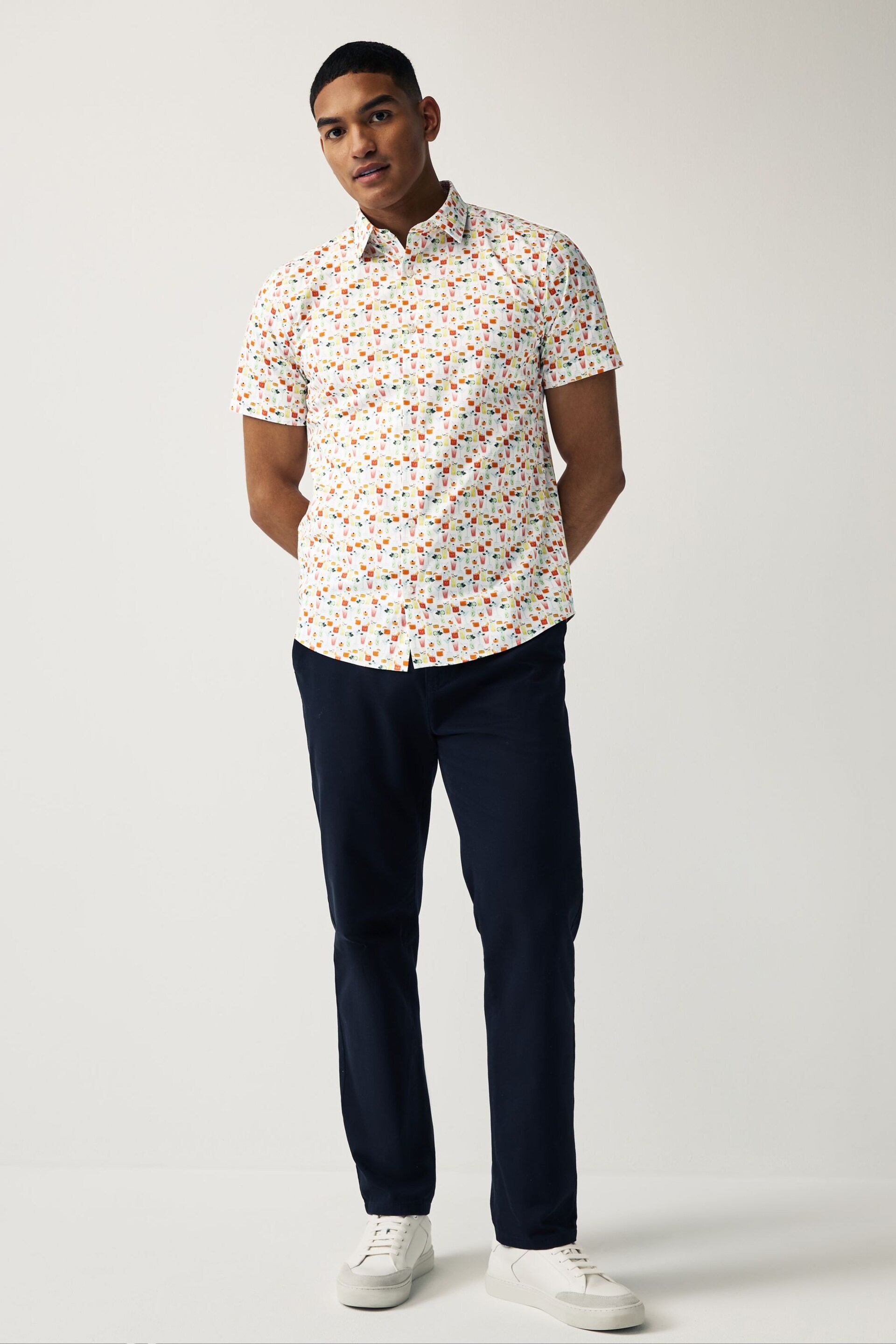 White/Multicoloured Cocktail Regular Fit Printed Short Sleeve Shirt - Image 3 of 7