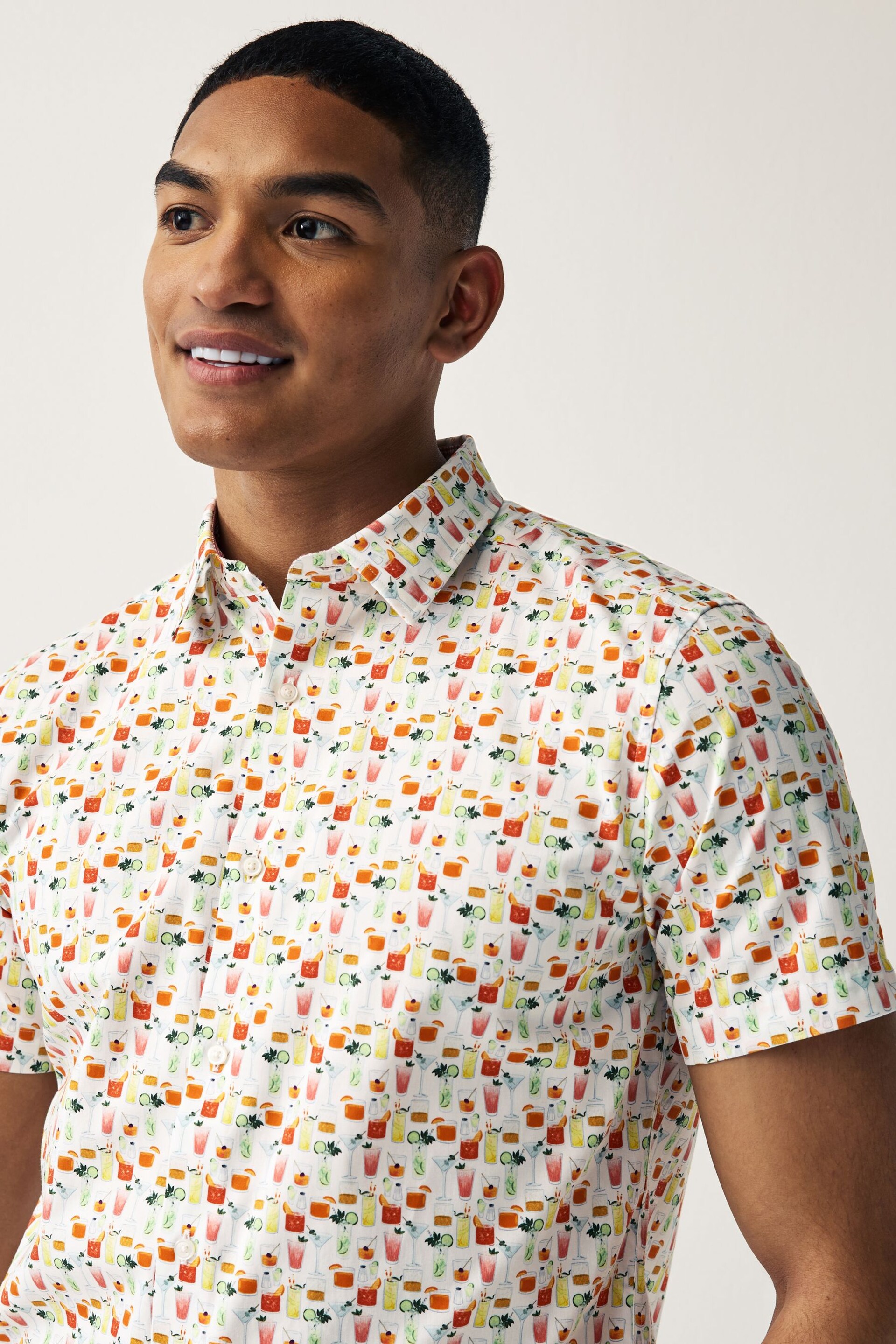 White/Multicoloured Cocktail Regular Fit Printed Short Sleeve Shirt - Image 4 of 7