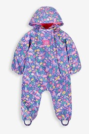 JoJo Maman Bébé Purple Bird Floral Cosy Waterproof Puddlesuit - Image 5 of 8