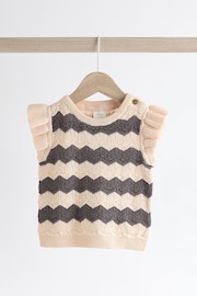 Tan/ Monochrome Zig Zag Stripe Baby Knitted Crochet Top And Shorts Set (0mths-2yrs) - Image 3 of 9