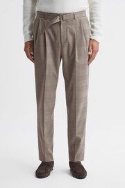 Reiss Brown Rail Prince of Wales Check Belted Trousers - Image 1 of 5