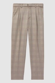 Reiss Brown Rail Prince of Wales Check Belted Trousers - Image 2 of 5