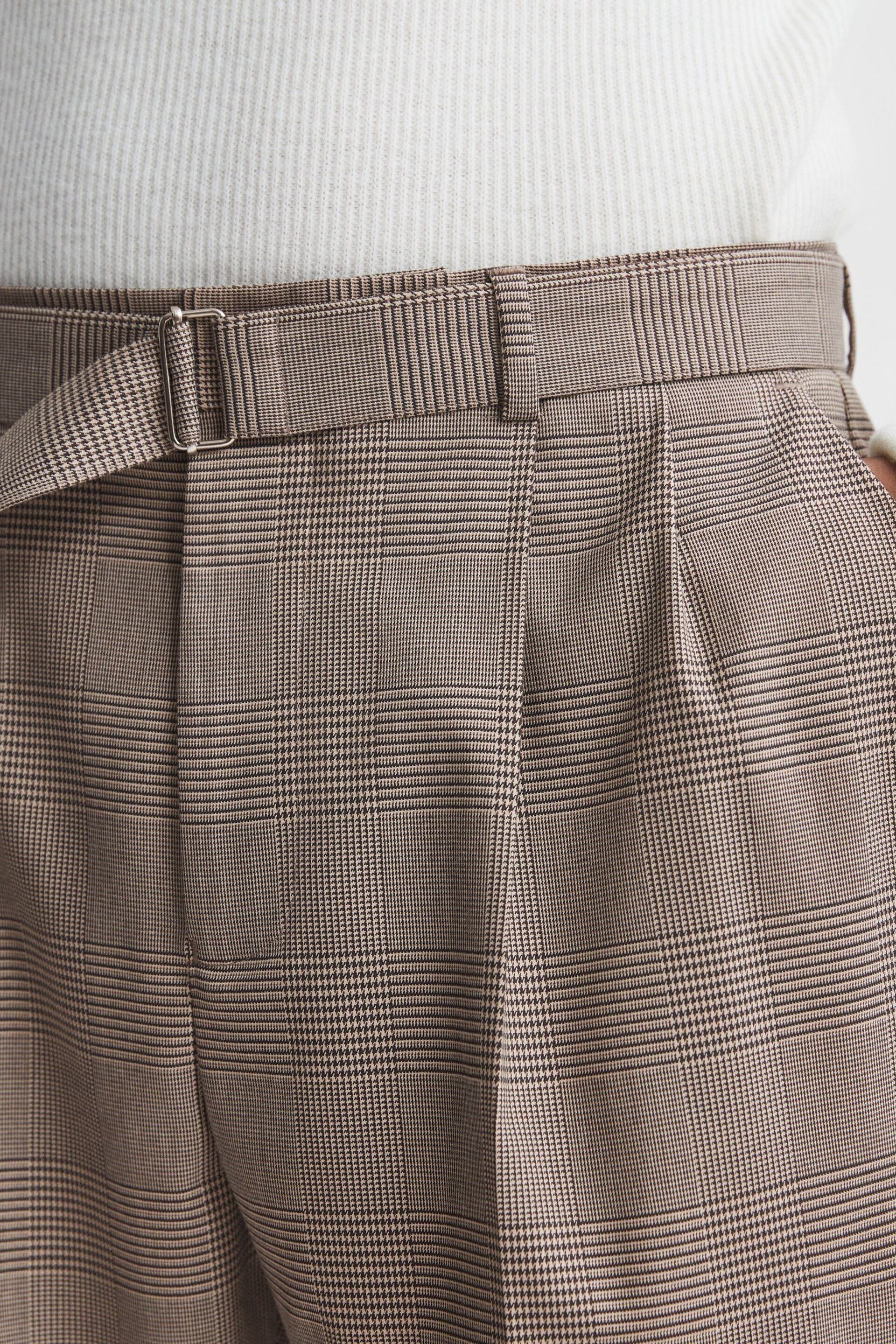 Reiss Brown Rail Prince of Wales Check Belted Trousers - Image 3 of 5