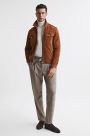 Reiss Brown Rail Prince of Wales Check Belted Trousers - Image 4 of 5