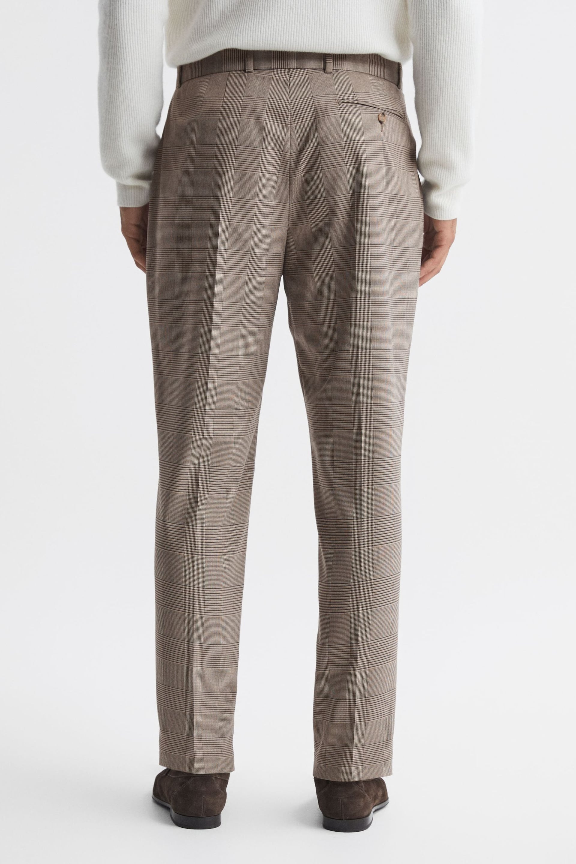 Reiss Brown Rail Prince of Wales Check Belted Trousers - Image 5 of 5