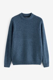 Navy Blue Basket Textured Regular Crew Neck Jumper - Image 4 of 6