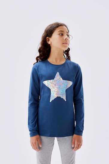 Name It Blue Long Sleeve Sequin Top