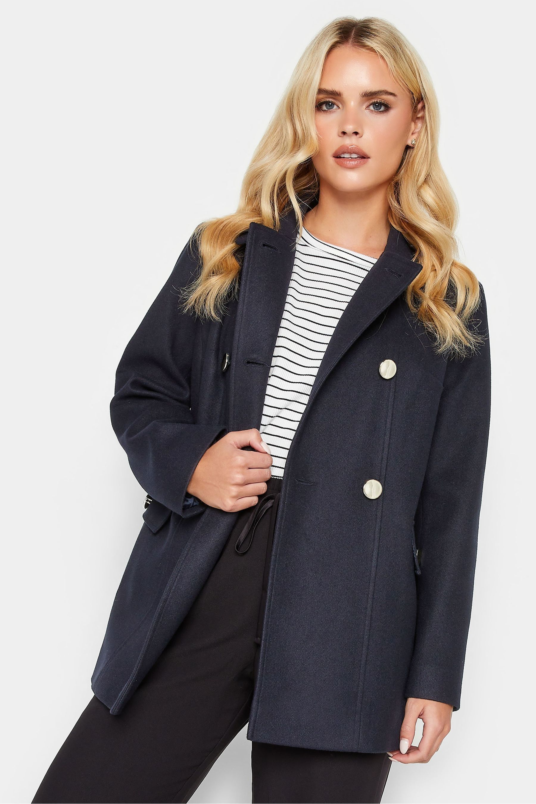 Blue pea coat womens discount