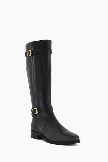 Dune London Black Wide Fit Tepi Branded Trim Knee High Boots