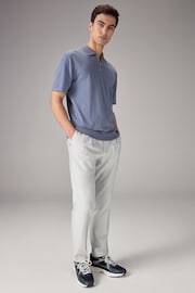 Blue Knitted Regular Fit Zip Polo Shirt - Image 2 of 7