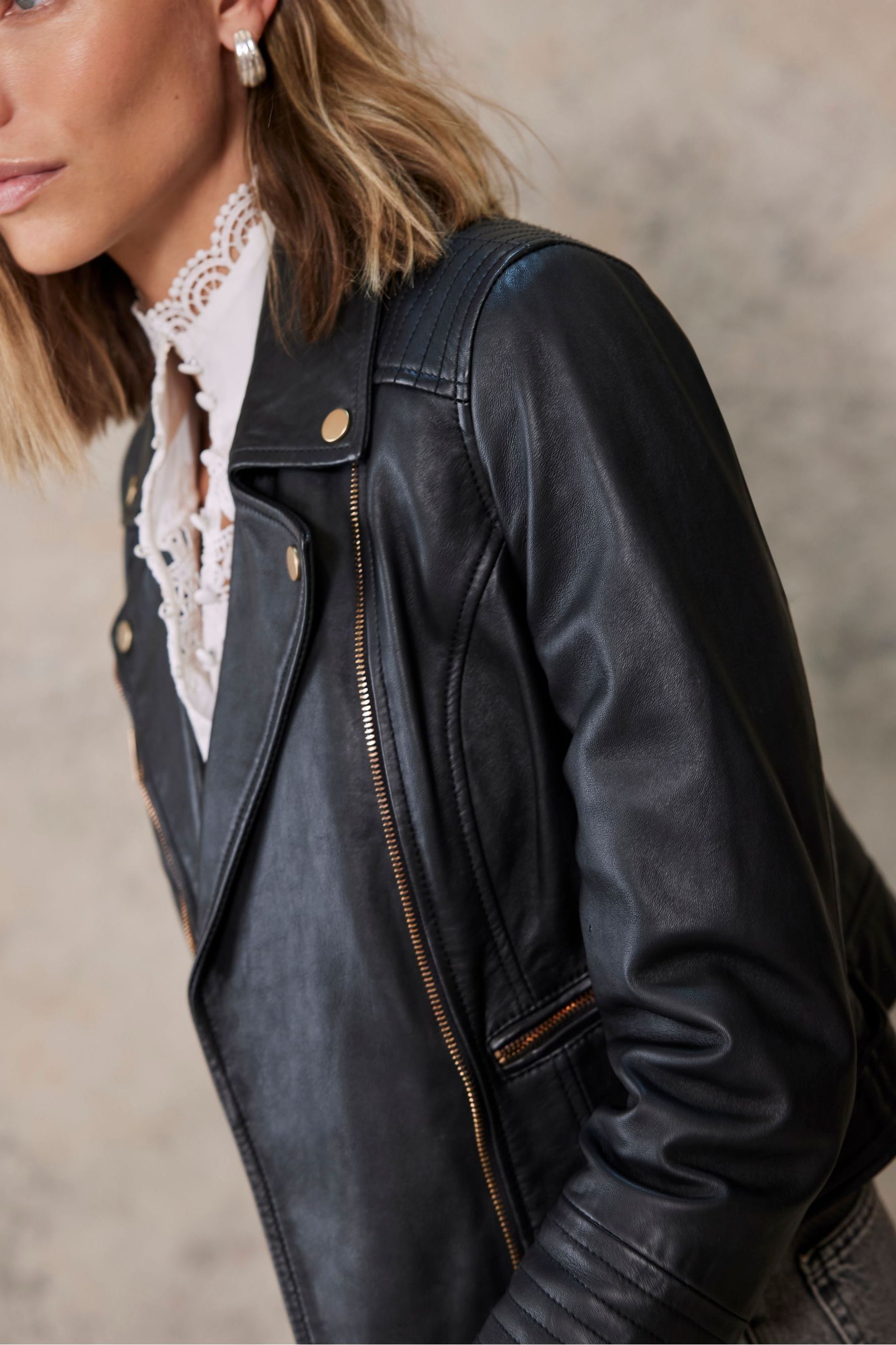Buy Mint Velvet Black Casual Leather Jacket from Next Luxembourg