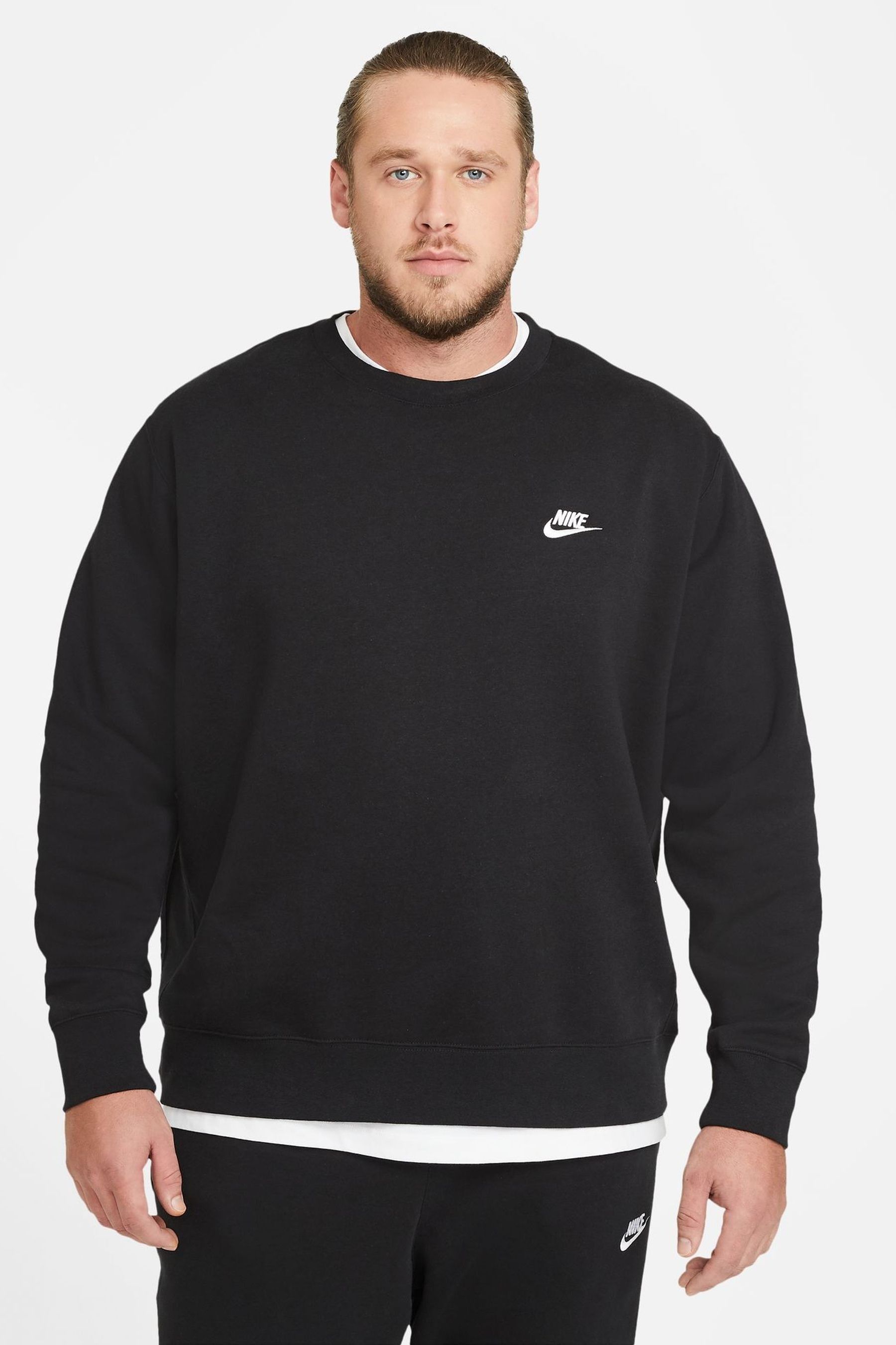 Nike club crew neck sweat in black on sale