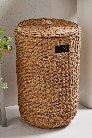 Dark Natural Seagrass Laundry Basket