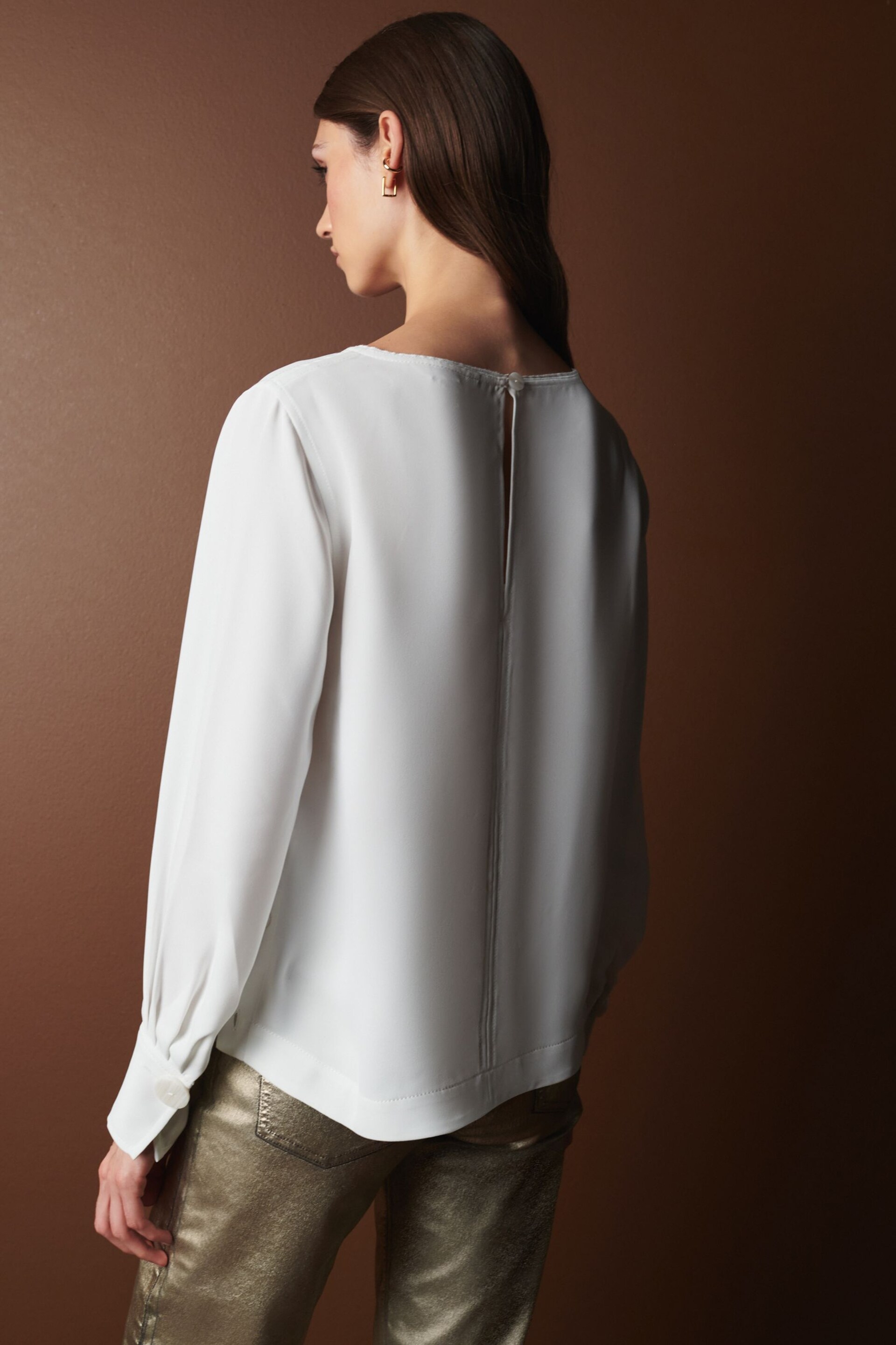 Ecru White Premium Lightweight Long Sleeve Blouse - Image 3 of 7