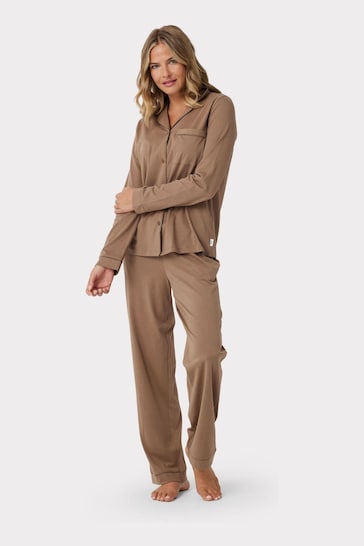 Chelsea Peers Brown Organic Cotton Button Up Pyjama Set