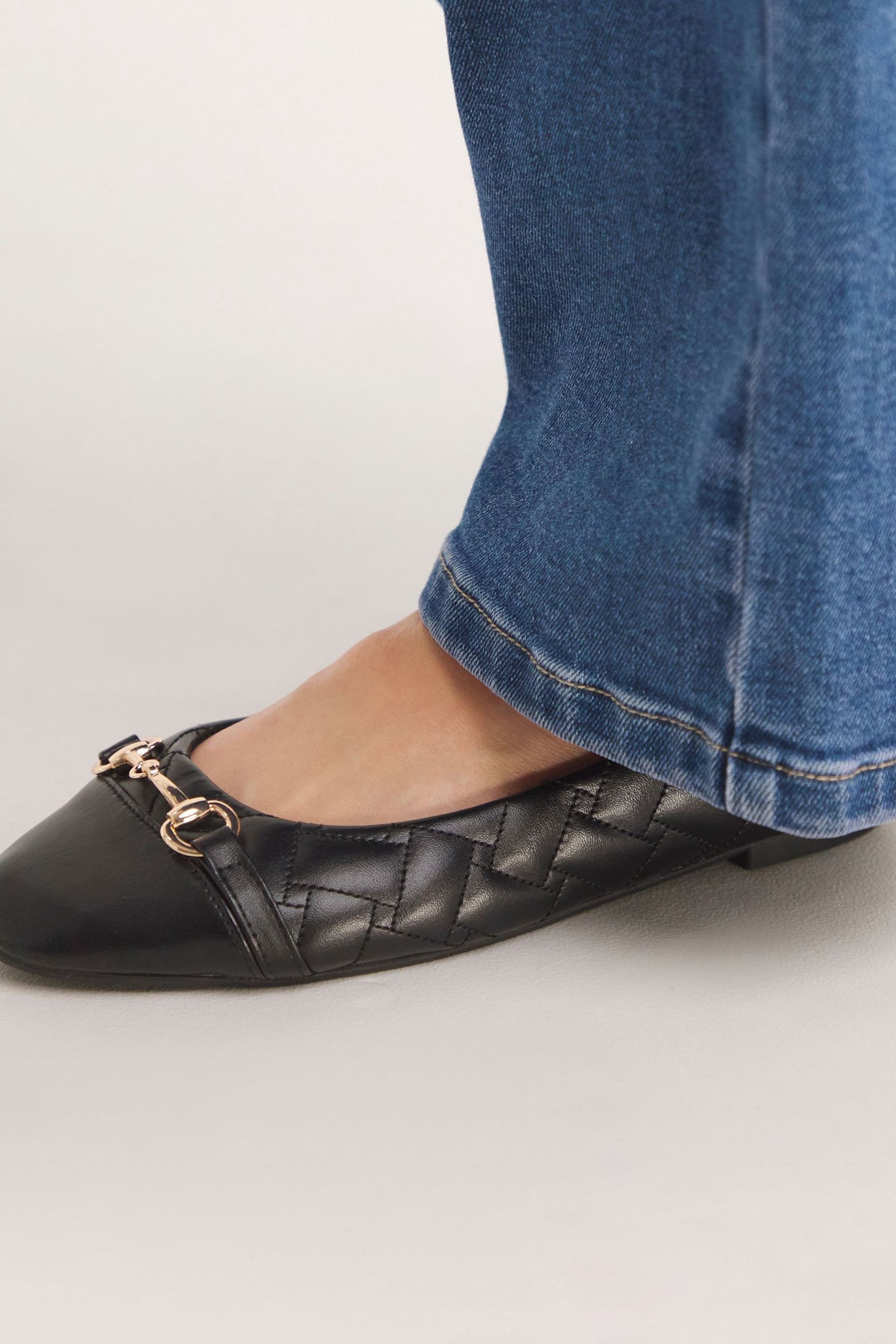 Simply Be Black Extra Wide Fit Quilted Snaffle Ballerina Shoes - Image 4 of 4