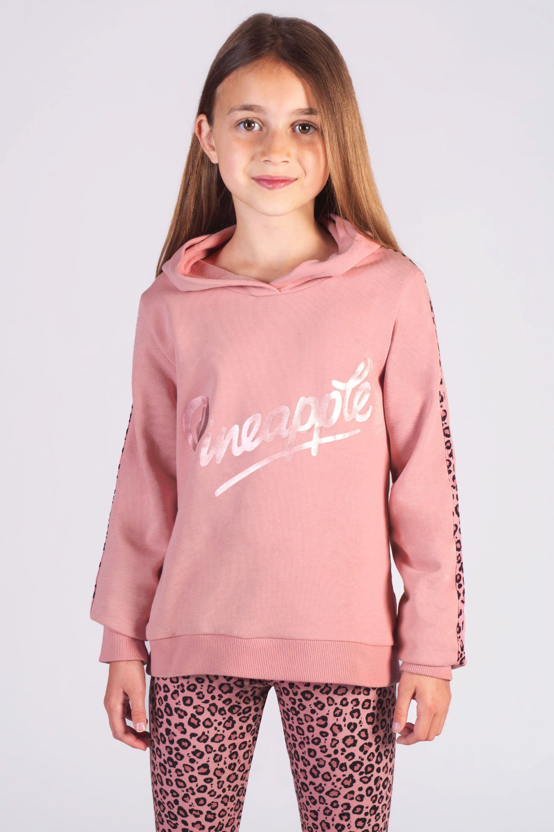 Pineapple Pink Girls Leopard Stripe Logo Hoodie - Image 1 of 5